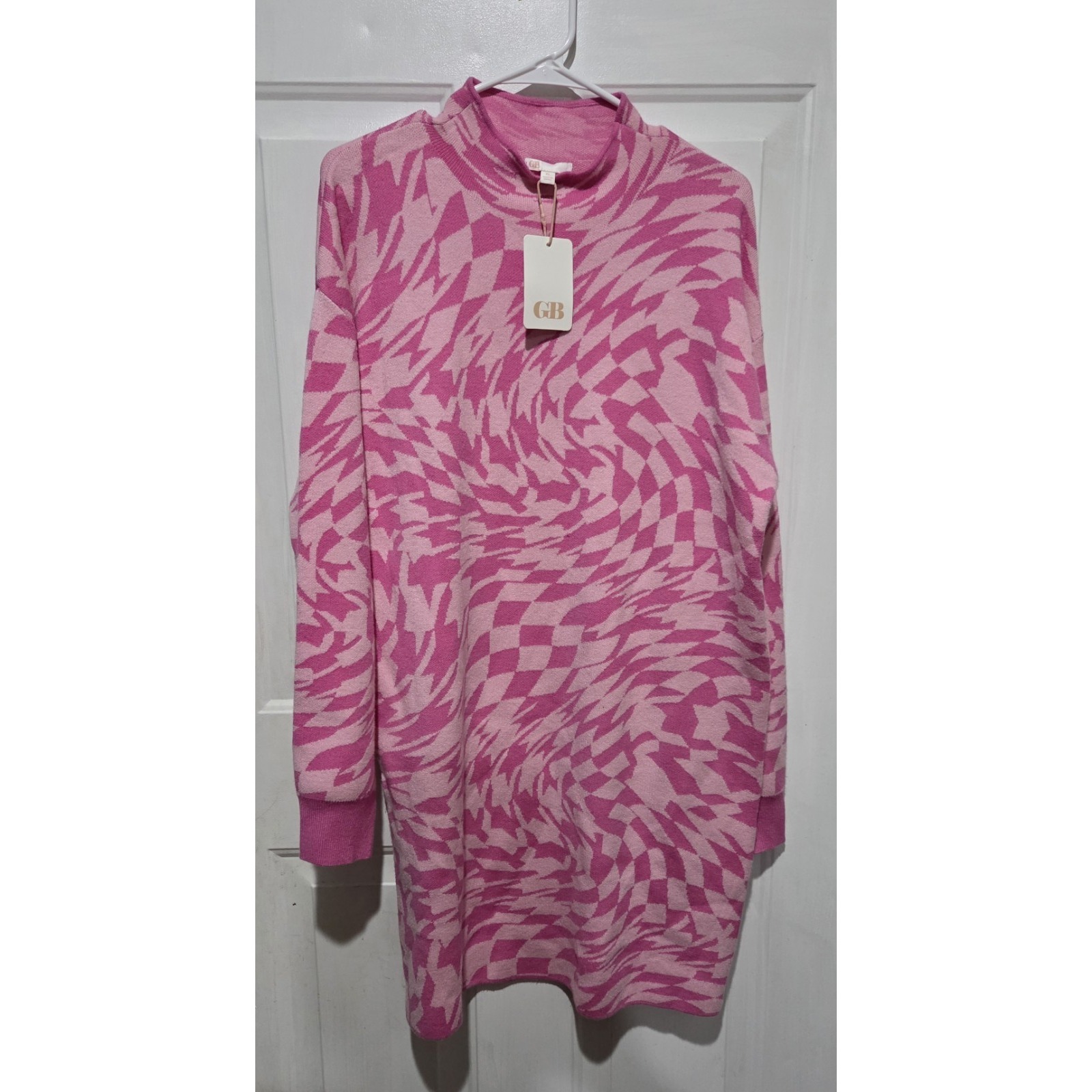Gianni Bini Pink Long Sleeve Geometric Sweater Dress Women Xl- Nwt